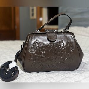Patricia Nash Gracchi rose tooled mushroom color handbag brand new reg $ 279